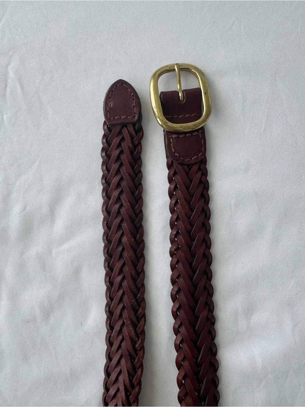 Genuine Leather Braided Belt with Solid Brass Buckle (about 37 in long)